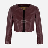 NOCTURNE Collarless Cropped Leather Jacket