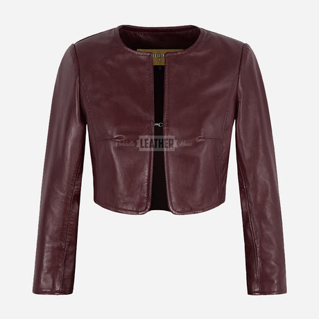 NOCTURNE Collarless Cropped Leather Jacket