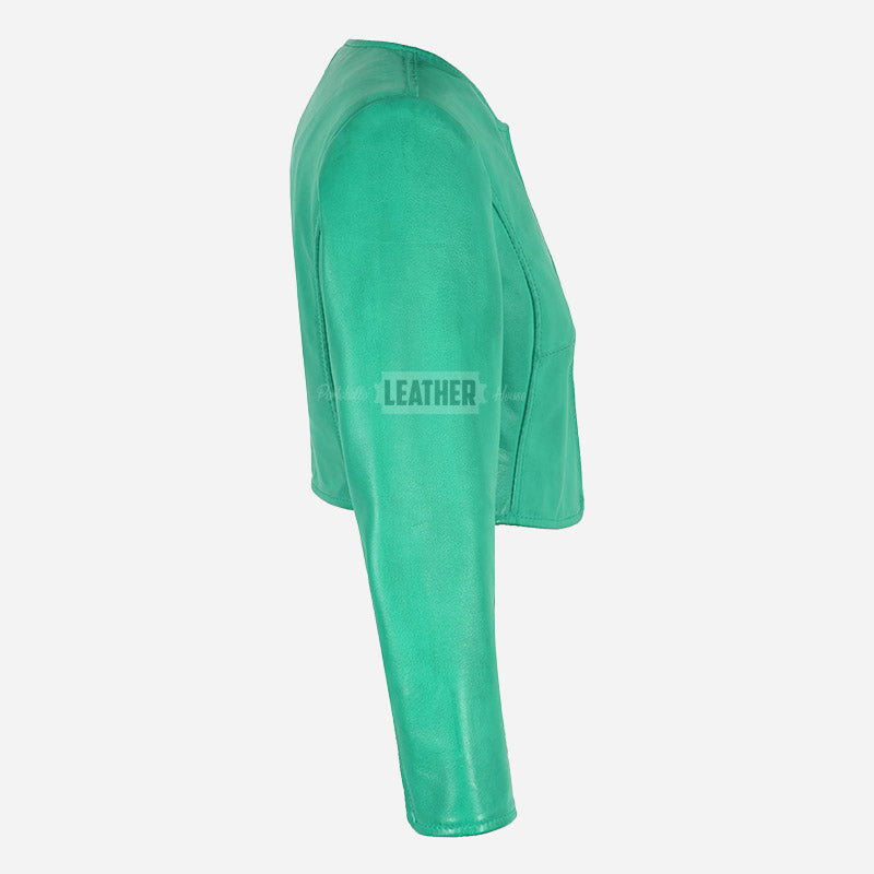 NOCTURNE Collarless Cropped Leather Jacket