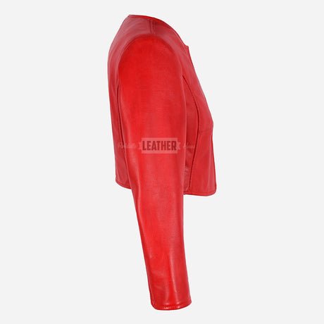 NOCTURNE Collarless Cropped Leather Jacket