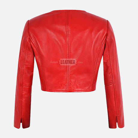 NOCTURNE Collarless Cropped Leather Jacket