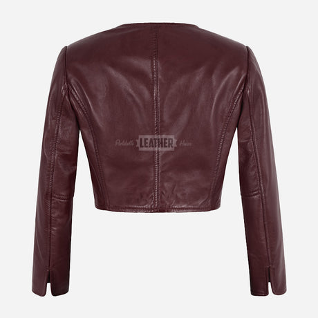 NOCTURNE Collarless Cropped Leather Jacket