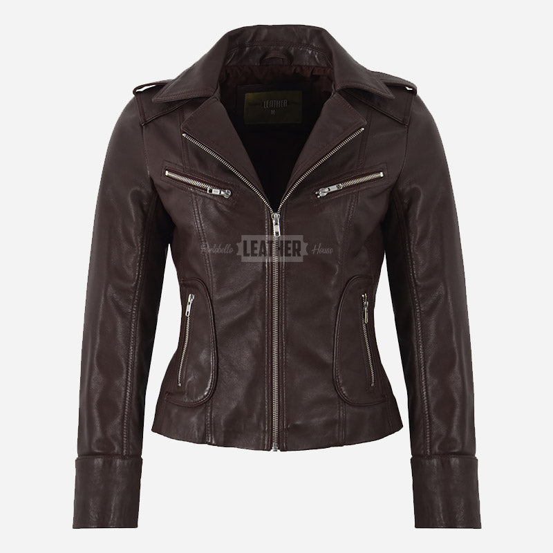 ZAYNARA Women's Centre Zip Leather Biker Jacket