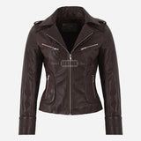 ZAYNARA Women's Centre Zip Leather Biker Jacket