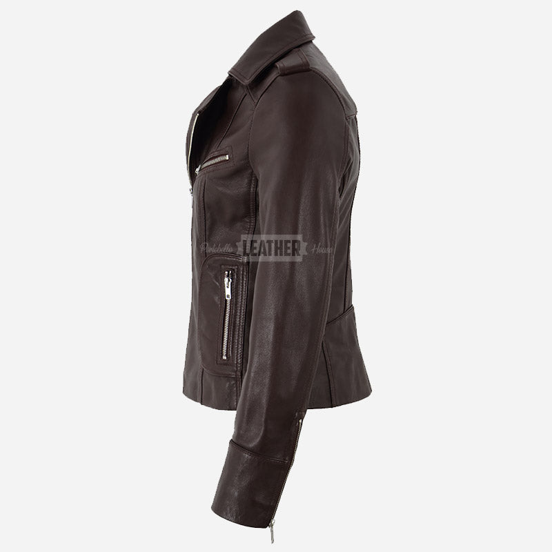 ZAYNARA Women's Centre Zip Leather Biker Jacket
