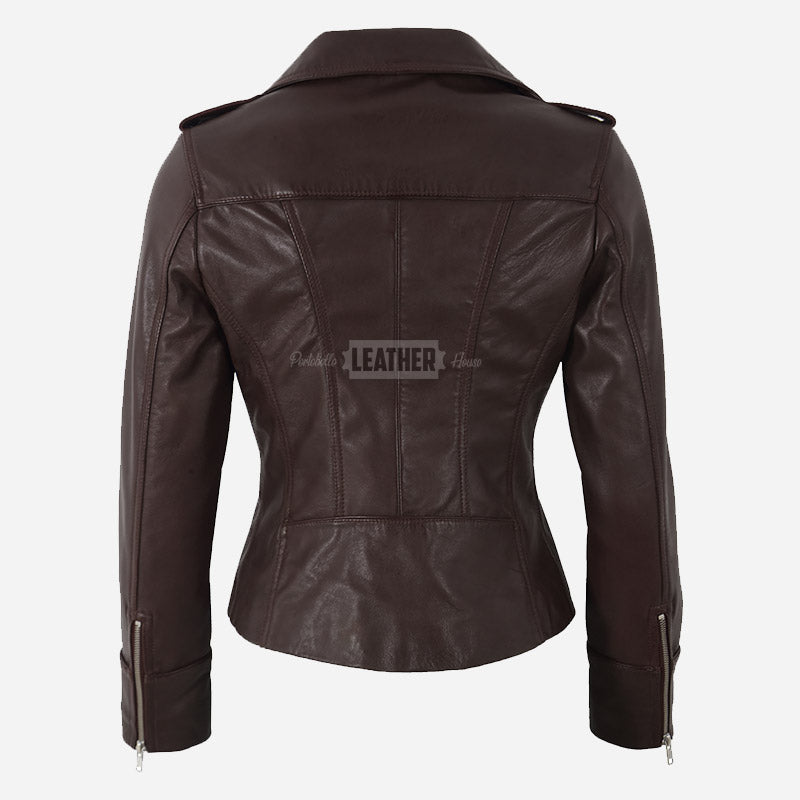 ZAYNARA Women's Centre Zip Leather Biker Jacket – Portobello