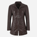 ELISE Women's Long Collared Leather Jacket Brown