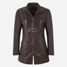 ELISE Women's Long Collared Leather Jacket Brown