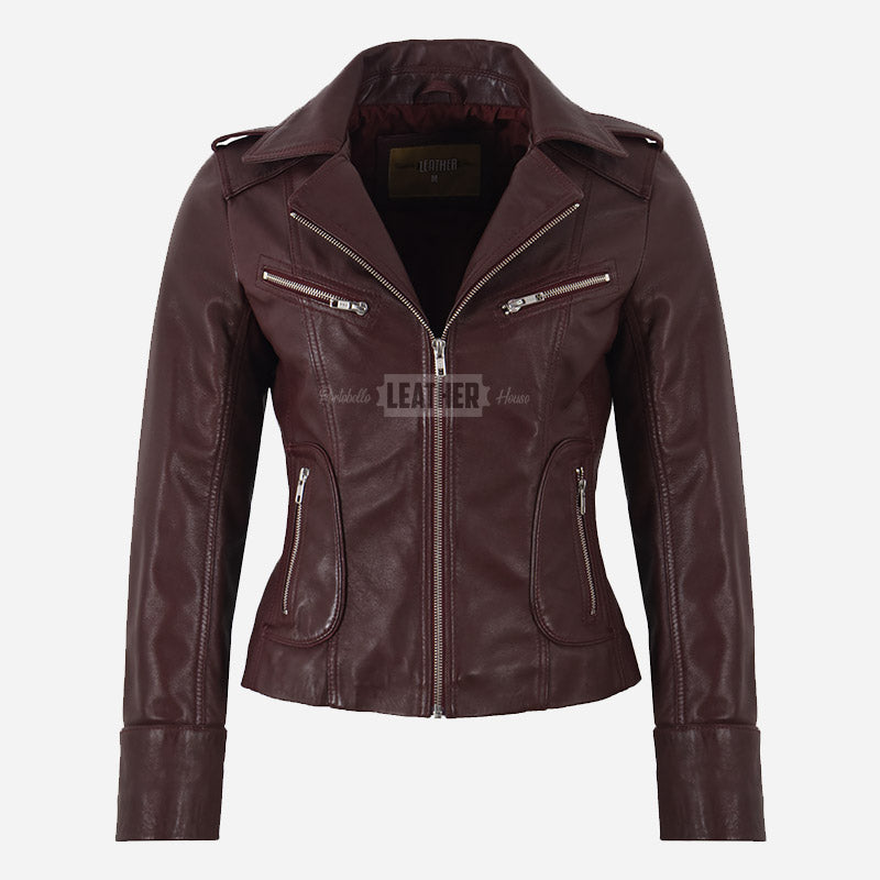 ZAYNARA Women's Centre Zip Leather Biker Jacket – Portobello