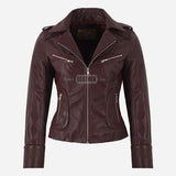 ZAYNARA Women's Centre Zip Leather Biker Jacket