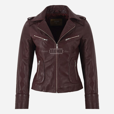 ZAYNARA Women's Centre Zip Leather Biker Jacket