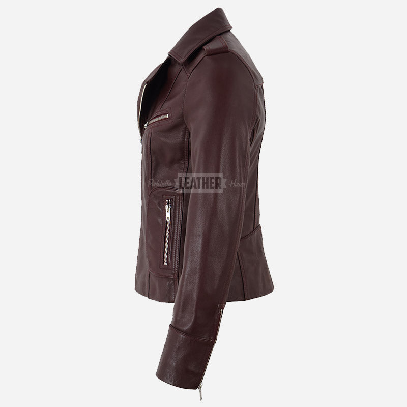 ZAYNARA Women's Centre Zip Leather Biker Jacket