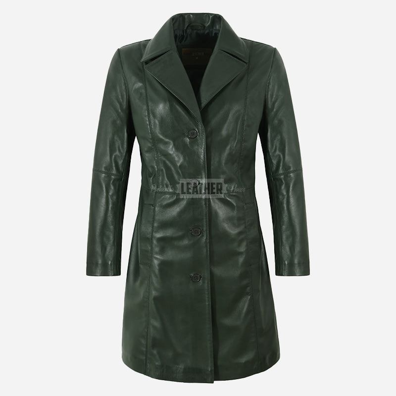 VIONNA 3/4 Length Button Down Leather Coat