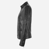 VARENA Women's Leather Racer Jacket Black