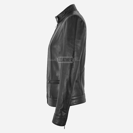 VARENA Women's Leather Racer Jacket Black