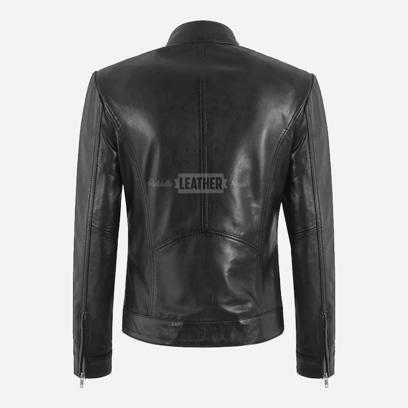 VARENA Women's Leather Racer Jacket Black