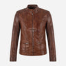 VARENA Women's Leather Racer Jacket in Chestnut