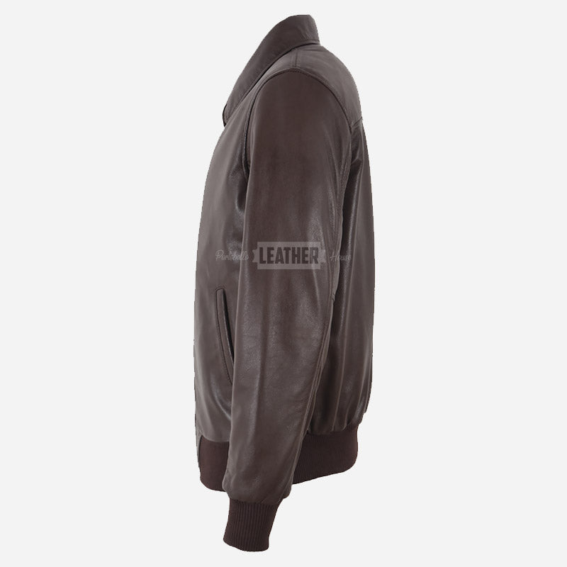 ROLF Brown Leather Bomber Jacket for Men