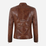 VARENA Women's Leather Racer Jacket in Chestnut
