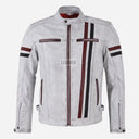 BRUEN Men's White Leather Biker Jacket