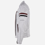 BRUEN Men's White Leather Biker Jacket
