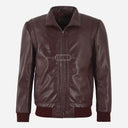 KARSEN Men's Leather Bomber Jacket in Burgundy