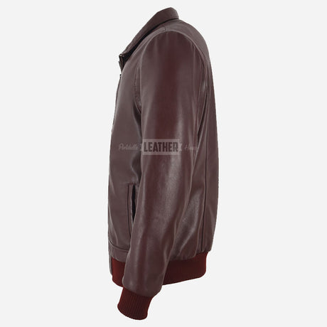 KARSEN Men's Leather Bomber Jacket in Burgundy
