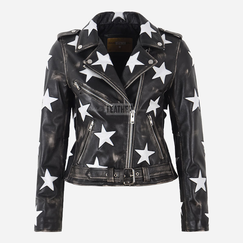 NOVA Vintage Leather Jacket with Star Accents