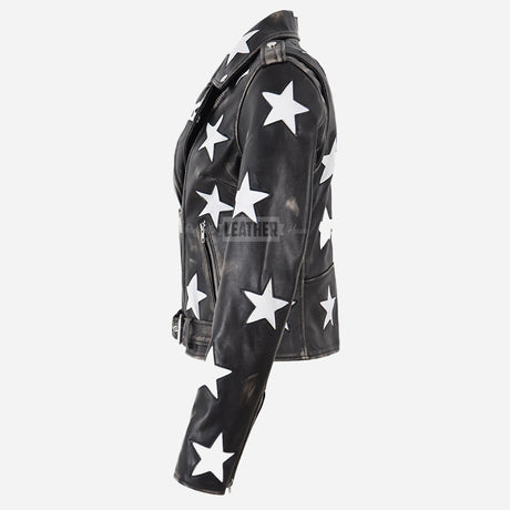 NOVA Vintage Leather Jacket with Star Accents