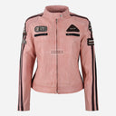 SIZMA Women's Leather Biker Jacket Baby Pink