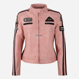 SIZMA Women's Leather Biker Jacket Baby Pink