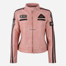 SIZMA Women's Leather Biker Jacket Baby Pink