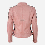 SIZMA Women's Leather Biker Jacket Baby Pink