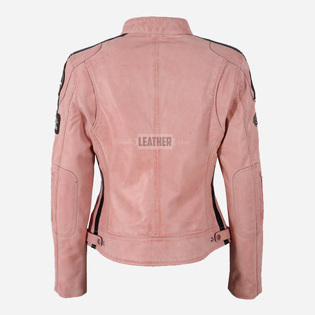 SIZMA Women's Leather Biker Jacket Baby Pink