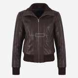 AMBER Brown Leather Bomber Jacket for Women