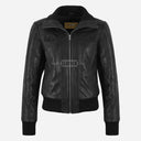 AURE Black Leather Bomber Jacket