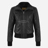 AURE Black Leather Bomber Jacket