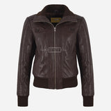 AURE Brown Leather Bomber Jacket