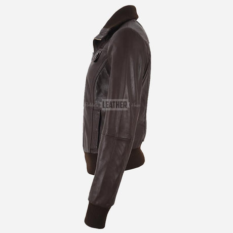 AURE Brown Leather Bomber Jacket