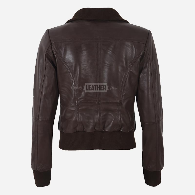 AURE Brown Leather Bomber Jacket