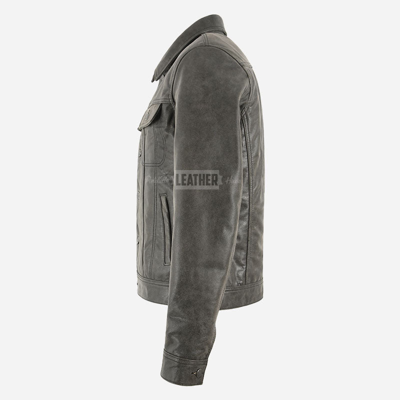 JAXLEY Grey Vintage Denim Leather Jacket