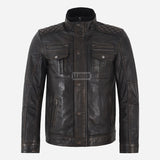 ASHWICK Men's Vintage Black Leather Jacket