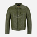 JAXLEY Men's Leather Trucker Jacket in Olive