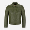 JAXLEY Men's Leather Trucker Jacket in Olive