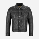 JAXELY Men's Trucker Leather Denim Jacket