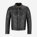 JAXELY Men's Trucker Leather Denim Jacket