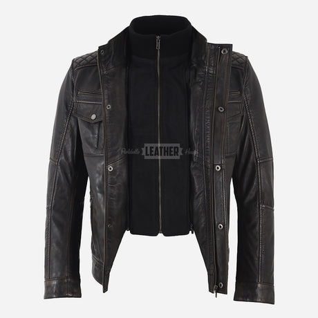 ASHWICK Men's Vintage Black Leather Jacket