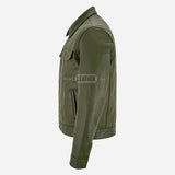 JAXLEY Men's Leather Trucker Jacket in Olive