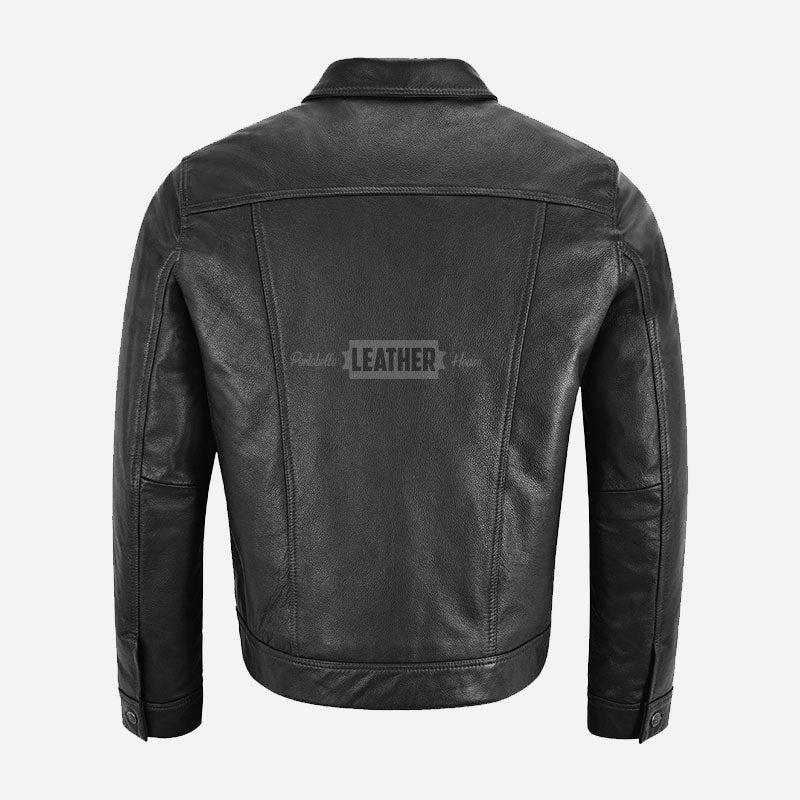 JAXELY Men's Trucker Leather Denim Jacket