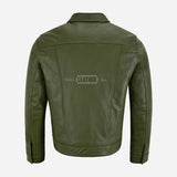 JAXLEY Men's Leather Trucker Jacket in Olive